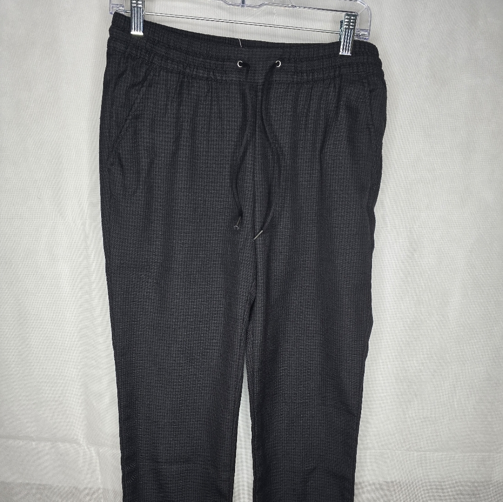 H&M Pull On Pants Black Brown Plaid Elastic Drawstring Waist Tapered Split Ankle